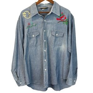 Vintage OshKosh B'gosh Chambray Embroidered Eagle Shirt Size 18 Reg Cotton USA